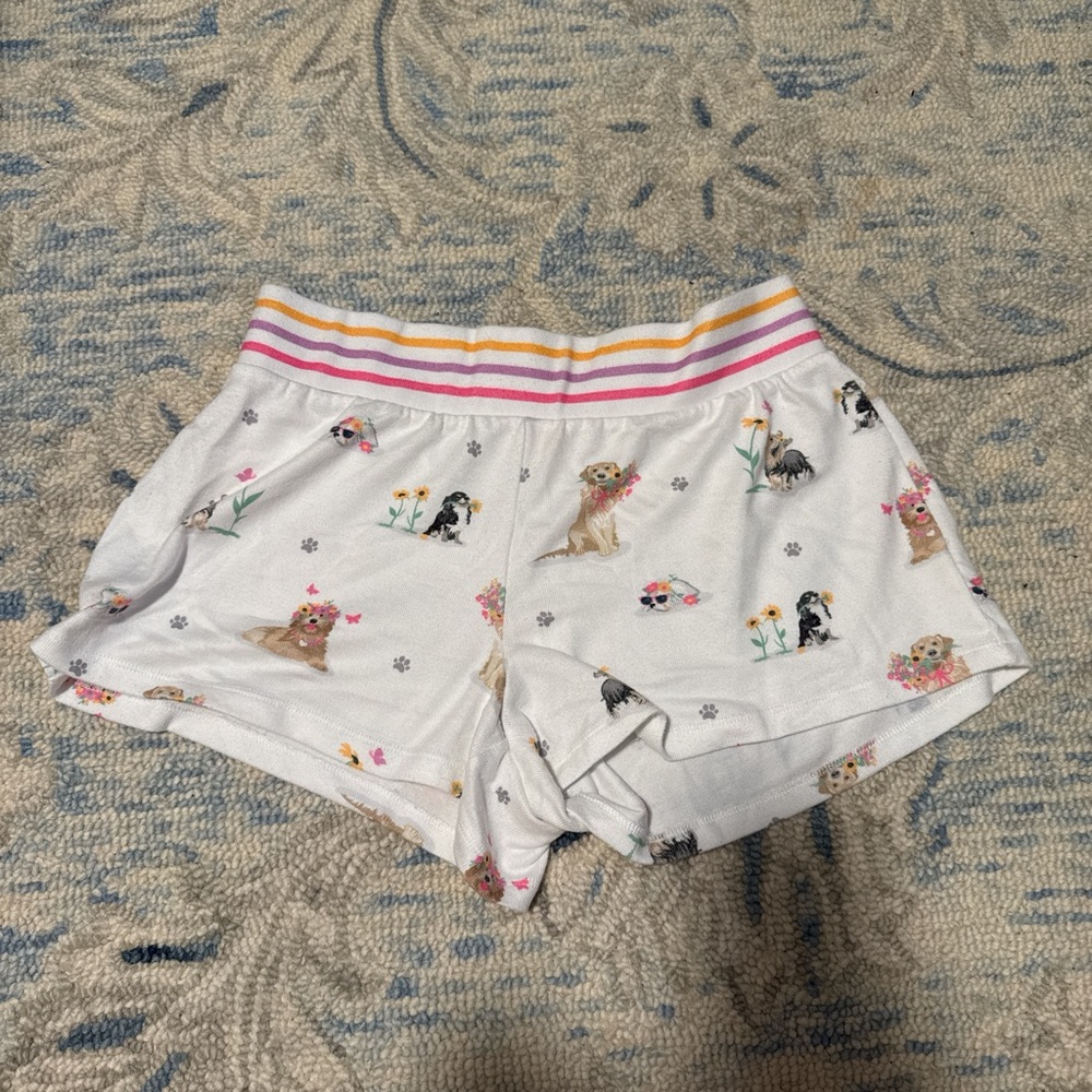 P.J. Salvage White Shorts with Dog Print and Striped Waistband
